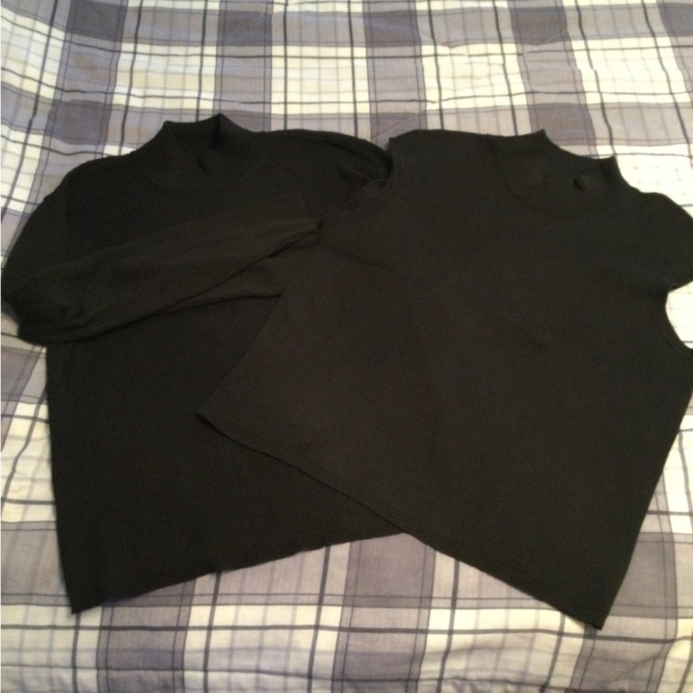 NWT (2) Coldwater Creek Black Ribbed Mock Neck Sweaters, size XL